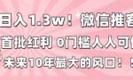 （16969期）日入1.3w！微信推客，首批红利，未来10年最大的风口，0门槛，人人可做！