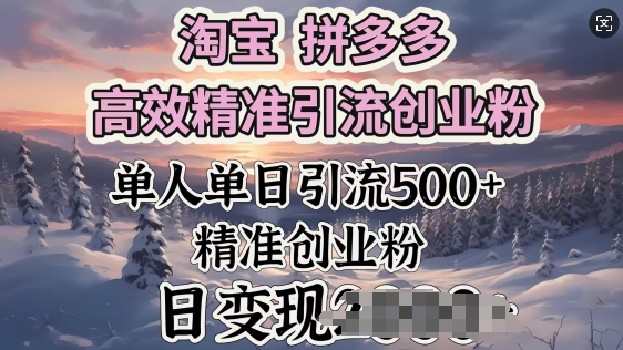 淘宝拼多多高效精准引流创业粉，单人单日引流500+创业粉，日变现多张-OG网创