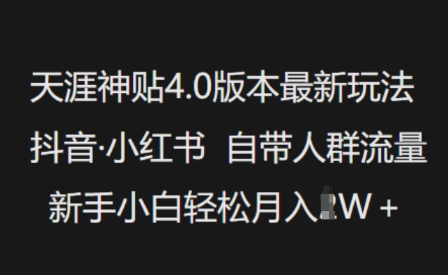 天涯神贴4.0版本最新玩法，抖音·小红书自带人群流量，新手小白轻松月入过W-OG网创